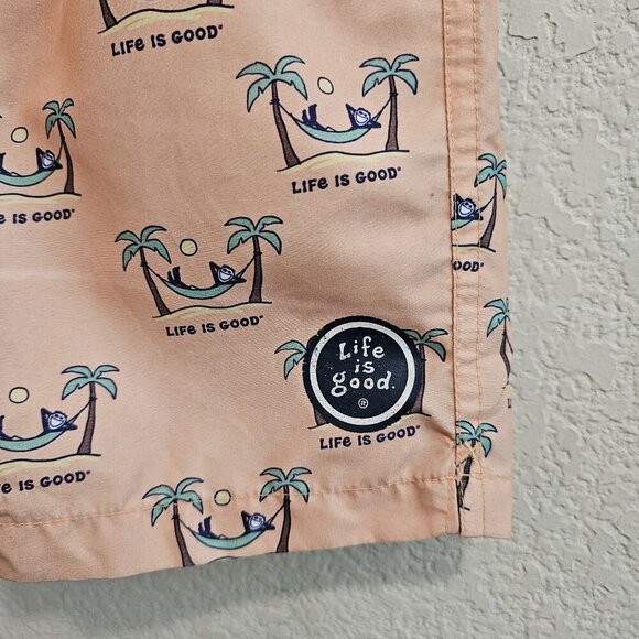 Life Is Good Hammock Jake Orange Novelty Print Mesh Lining Swim Trunks Boys 6 - Picture 3 of 12